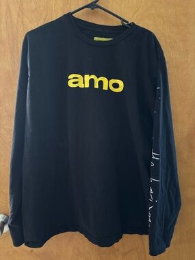 Black Long Sleeve Tee with Yellow "amo" Logo